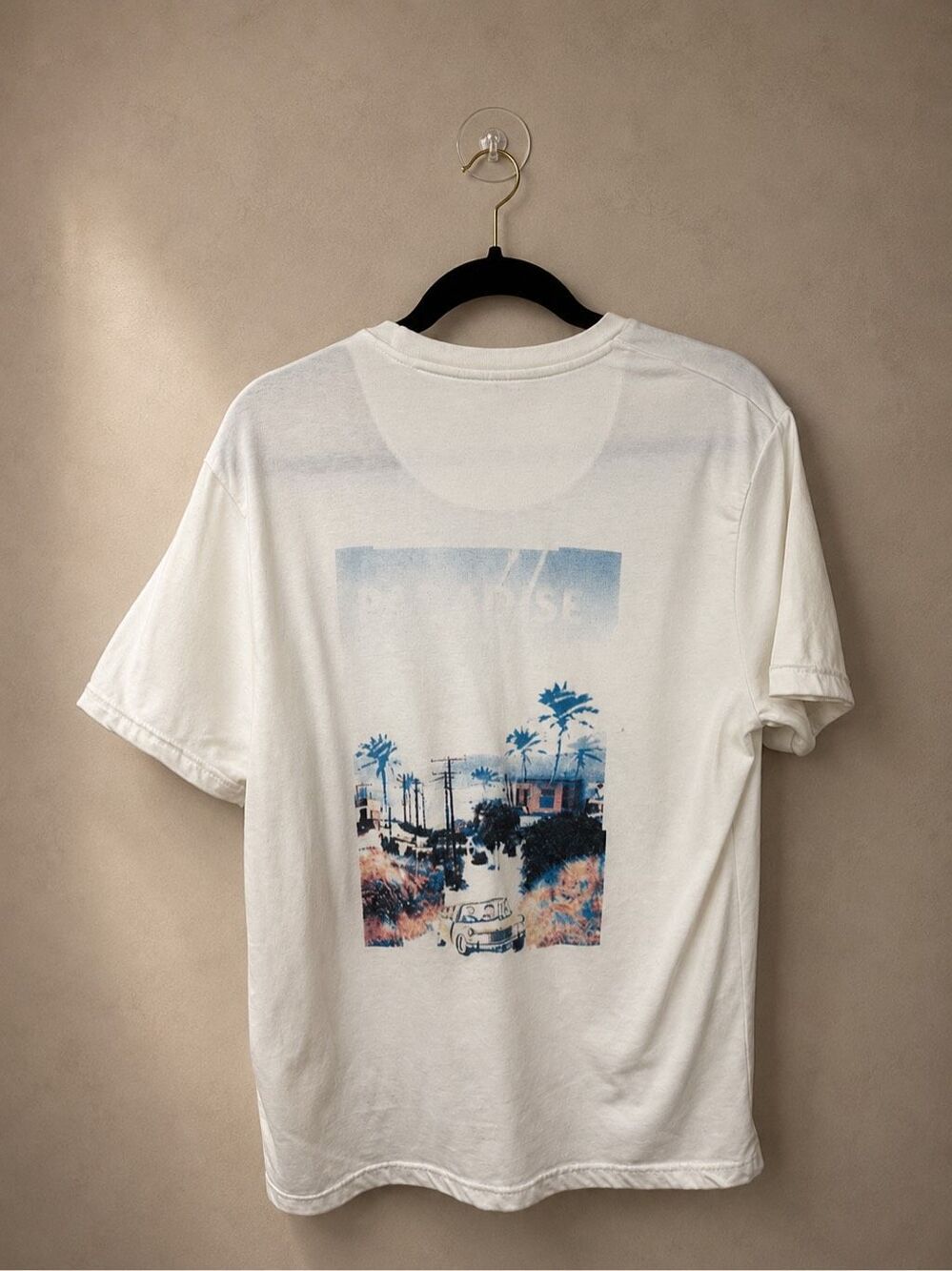 Denim & Flower Size XL Paradise Graphic Tee White Coastal Palm Tree T-Shirt